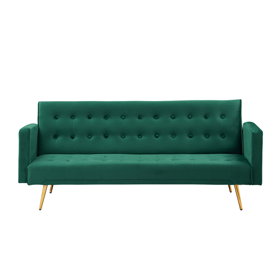 Modern Sofa Bed Velvet Upholstered High Elastic Sponge Folding Sofa Button Finish Decorate Loveseat, Solid Wood Frame Daybeds