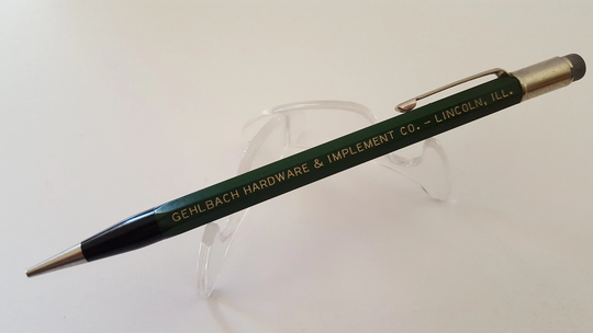 Vintage Circa 1950's Autopoint Mechanical Pencil Advertising For Gehlbach Hardware & Implement Co. Lincoln, Illinois Working Condition