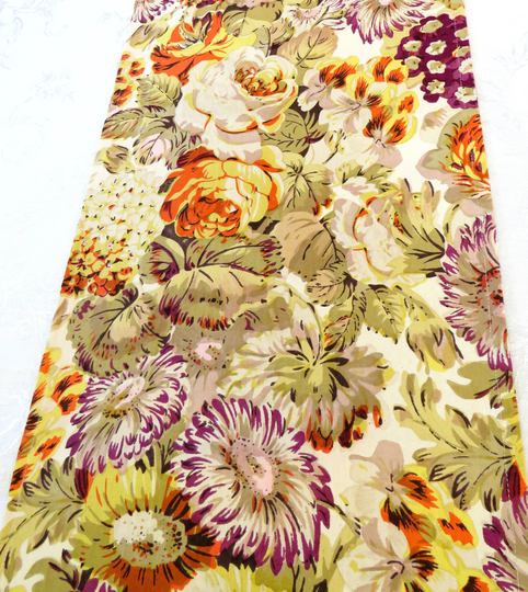 April Cornell Table Runner, Bright & Happy Purple Orange Beige Gold Tones, Cotton, Trimmed In