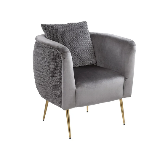 Elegant Woven Design Glam Accent Chair Side Chair Leisure Chair Barrel Chair with Golden Feet
