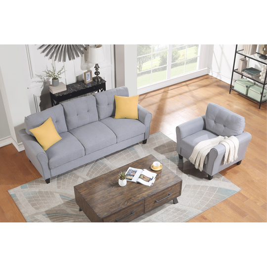 2-piece Set Linen Couch Furniture with Arm Chair and 3-seater Sofa (1+3 Seat)