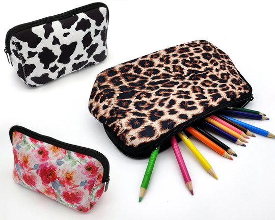 Bogo Pencil Pouch With Zipper, Pen For Women Cow Print Bag, Leopard Case Floral School Supplies Organizer Gift