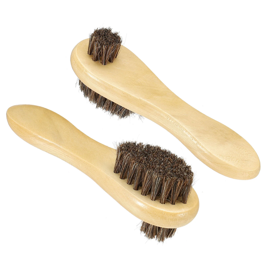 Horsehair Shoe Brush w Handle 2Pack 2 Sided Leather Polish Daubers Wood Color - Wooden Color