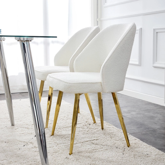 Modern Dining Chairs,Teddy Velvet Accent Chair, Living Room Leisure Chairs, Side Chair with Golden Metal Legs (Set of 2)