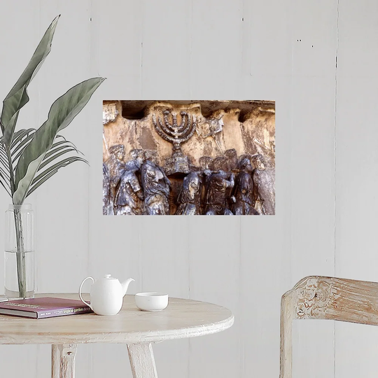 "Relief on wall of Forum depicting Roman troops taking menorah from temple" Poster Print - Multi-Color