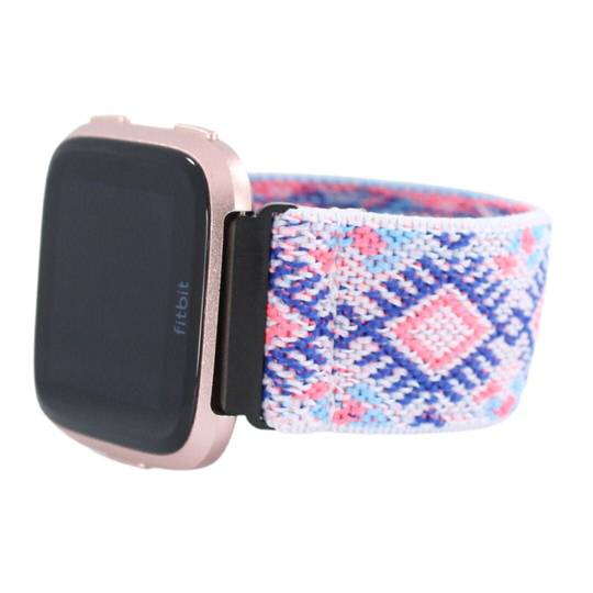 Elastic Fitbit Versa Watch Band - Custom Fit White Pink Blue Chevron Strap 1, 2, Lite Summer Fashion Accessory Gift