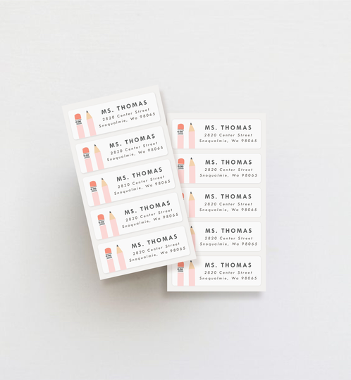 Personalized Return Address Labels, Apple Weatherproof Stickers, Teacher Gift, Pencil Label
