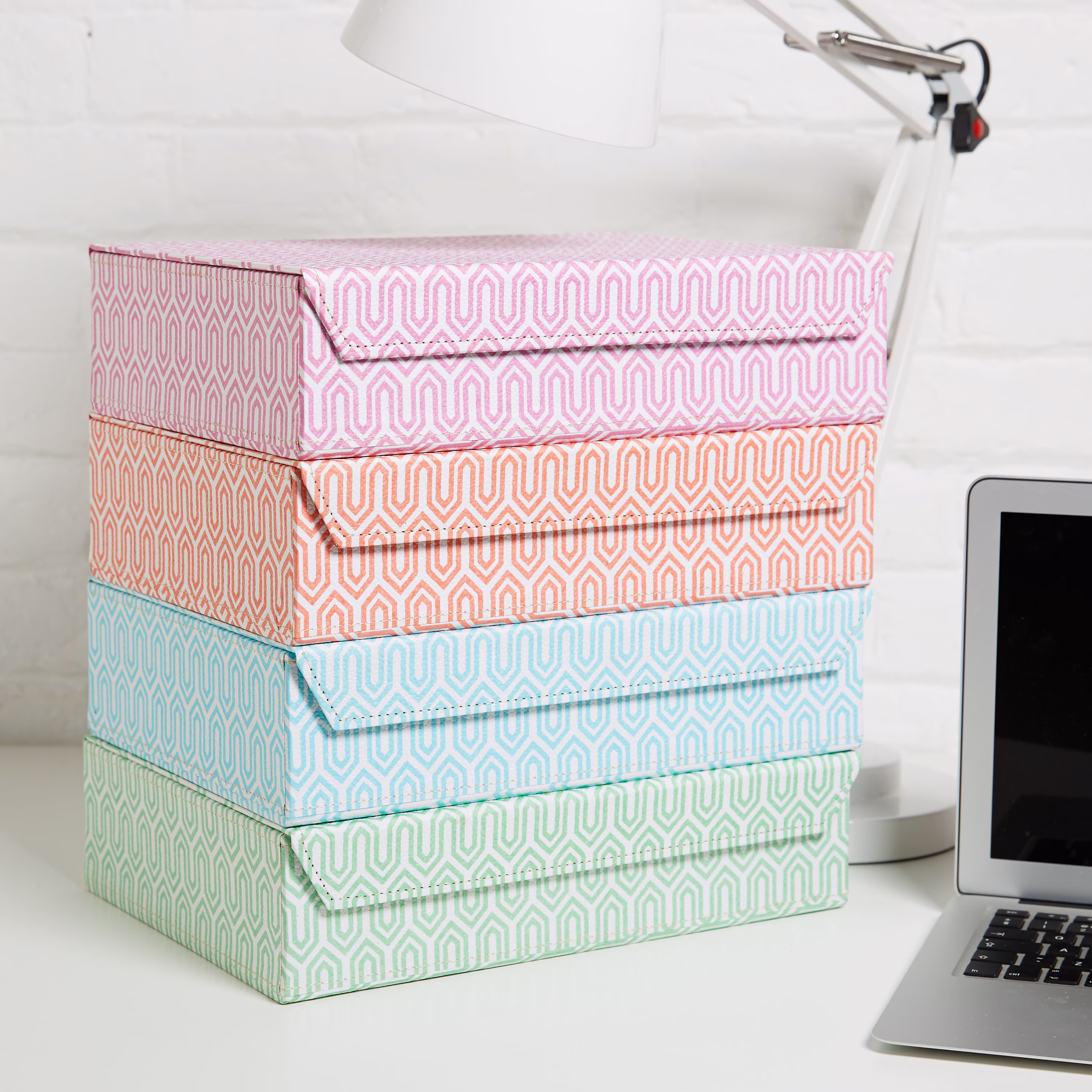 100% Recycled Pastel Graphic Geometric Print A4 Storage Box - Covered in Beautiful Hand Made Cotton Paper