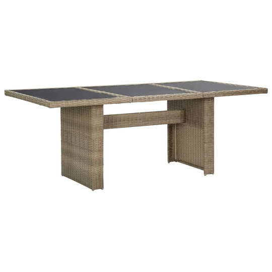 vidaXL Patio Dining Table Brown 78.7"x39.4"x29.1" Glass and Poly Rattan