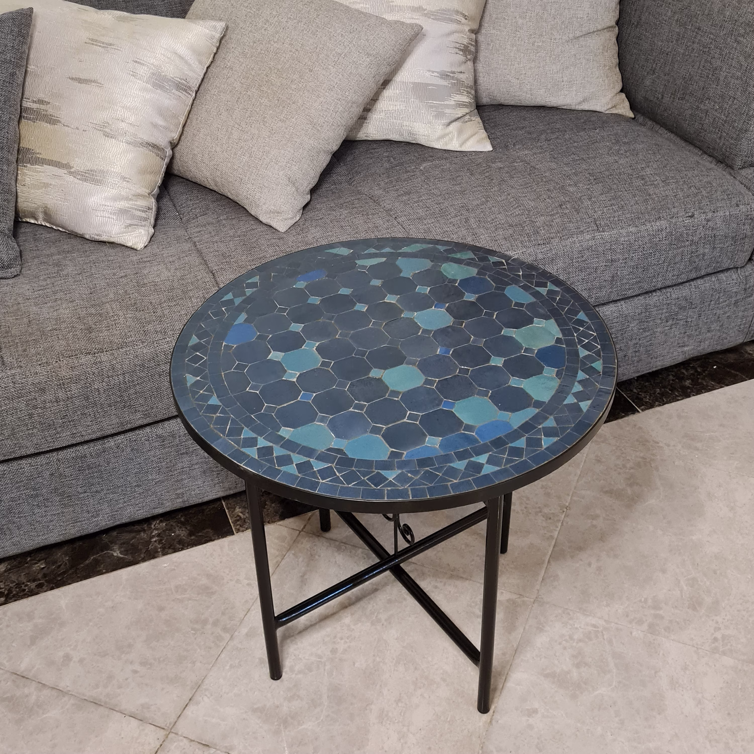 Petrol Blue Zellige Color Table Top - Mid Century Modern Outdoor Patio Furniture Top Zellije Only