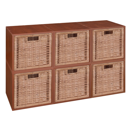 Noble Connect Storage Set - 6 Cubes and 6 Wicker Baskets- Cherry/Natural