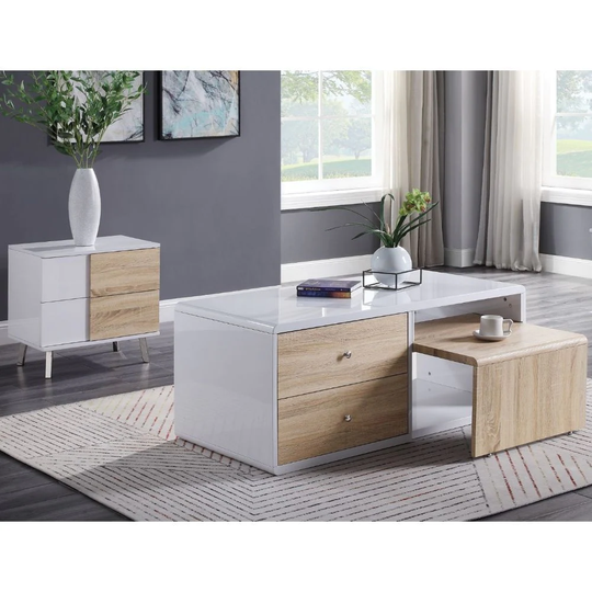 Q-Max White High Gloss Finish 4 Drawers Rectangular Coffee Table