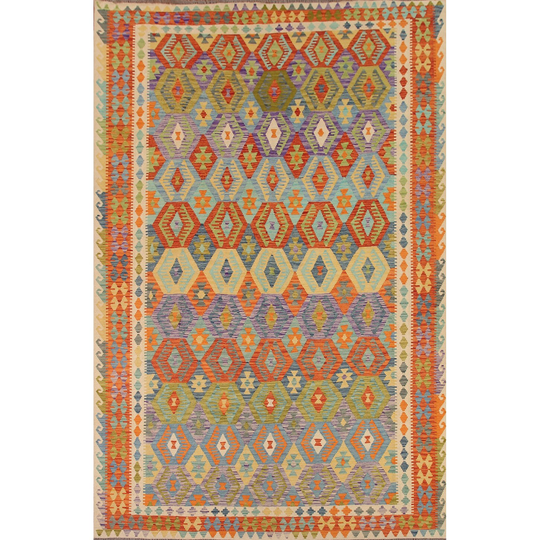 Colorful Kilim Area Rug Hand-woven Oriental Living Room Wool Carpet - 8'10" x 11'8"