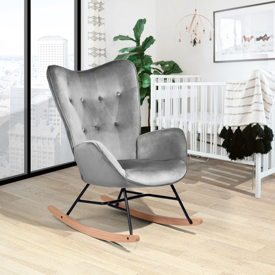 Living Room Modern Velvet Rocking Chair with Backrest 2-Color