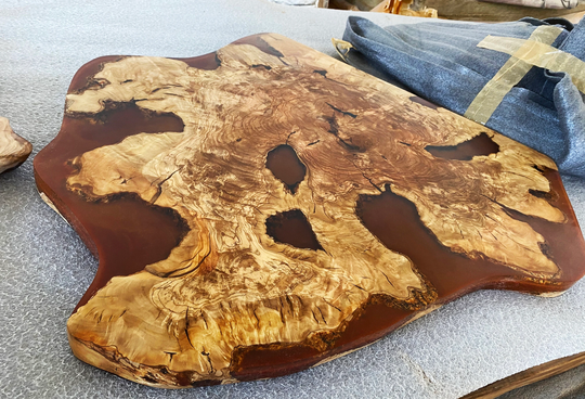 Coffee Table, Epoxy Resin Coffee Olive Wood With Epoxy, River Side End Live Edge Wood, Slab