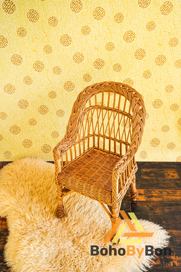 Kids Outdoor Chair Rattan, Wicker Chair, Boho Decor Bedroom, Childrens Wooden