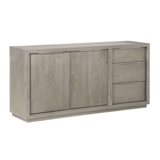 Jose 66 Inch Acacia Sideboard Buffet Cabinet, Plinth Base, Weathered Gray