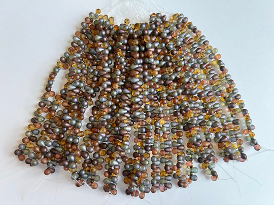 5 Color Travertine Teardrop, 6x4mm Mix Teardrop Beads, Czech Glass 50 Teardrops Per Strand, Top Drilled, 10 Repeats Of Colors