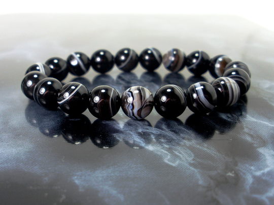 Black Sardonyx Bracelet 10mm, Natural Gemstone Beads Women Men Stretch Bracelet, Handmade Genuine Healing Crystal Bracelet/Gift Bag