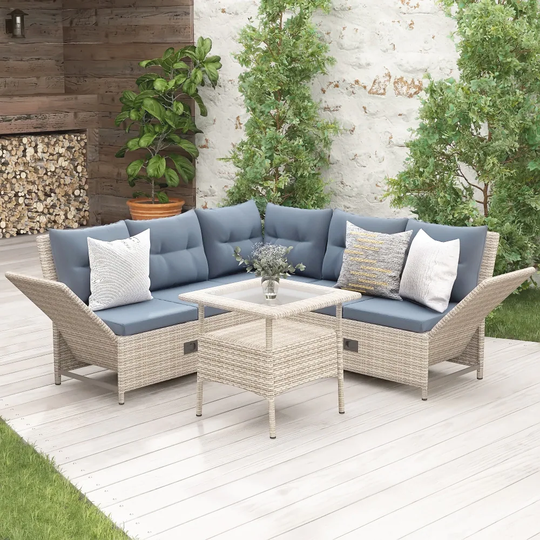 Patio 4-Piece Rattan Sectional Sofa Set with Adjustable Backs Gray