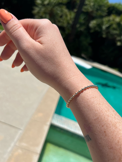 14K Big/Small Yellow Gold Beaded Bracelet - Stackable Stretch