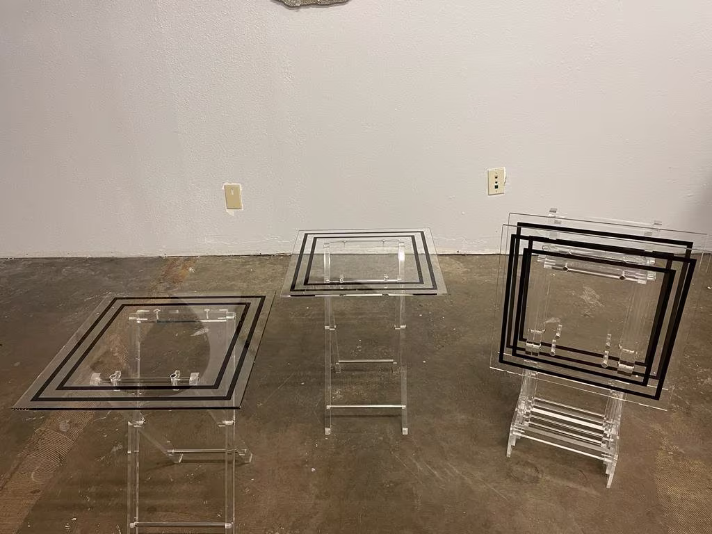 Set Of 4 Coffee Table Foldable With Storage Stand/Side End Square Shape Acrylic Accent Tables/ Handmade