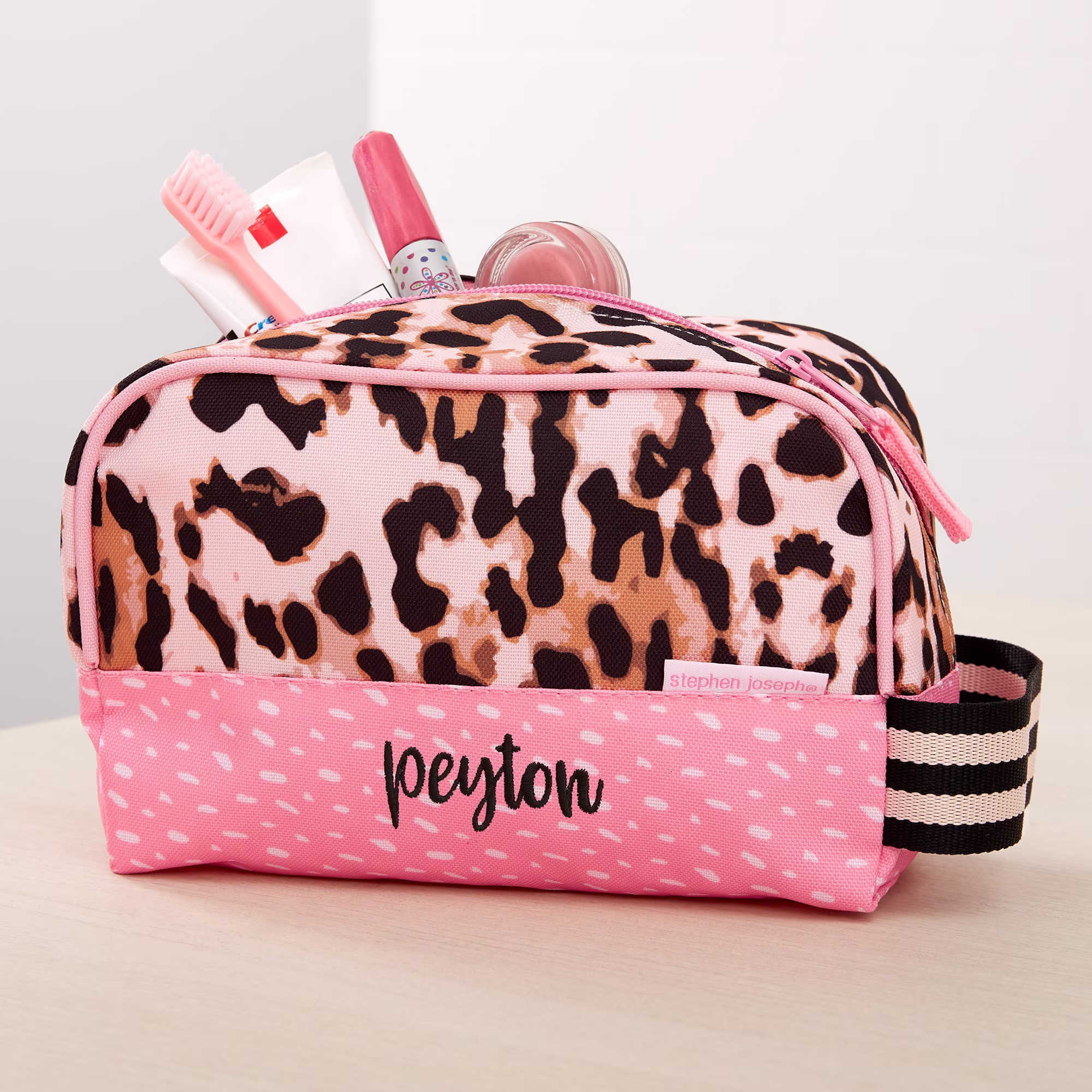 Leopard Print Embroidered Toiletry Bag By Stephen Joseph, Gifts For Her, Travel Accessories, Pencil Case, Makeup