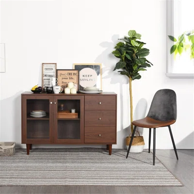 Self-service Sideboard With Solid Wood Legs And Two Glass Doors