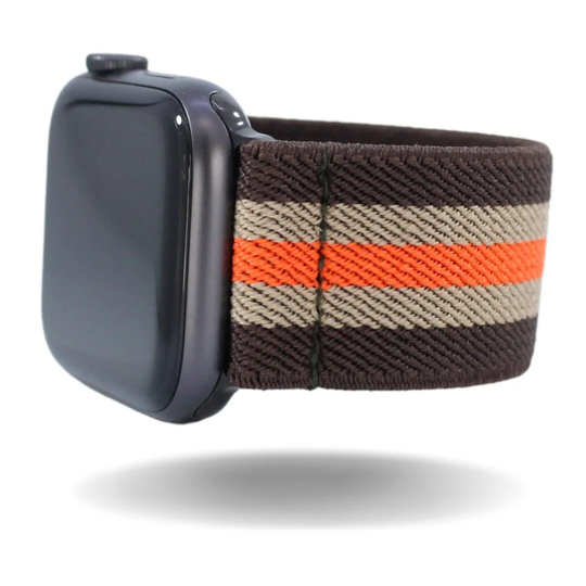 Elastic Watch Band For Apple - All Series | Models 1 8, Se, Ultra | Brown Orange Tan Stripes Stripe Custom Khaki