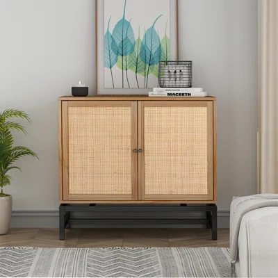 Roquefort Sideboard Buffet Cabinet, Freestanding Kitchen Storage Cabinet with Rattan Doors