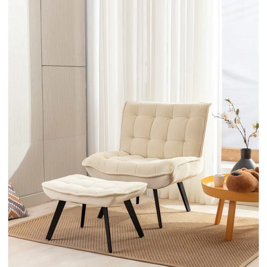 Large Velvet Fabric Accent Chair Armchair w/Ottoman, Leisure Chair Set