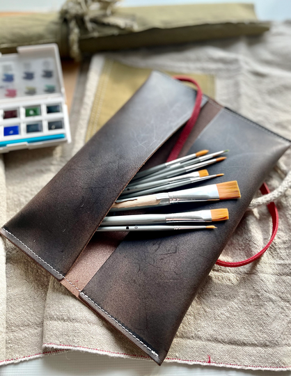 Minimalist Leather Case, Brush Pencil Eyeglass Case, Christmas Gift, Gift For Her, Him, Women