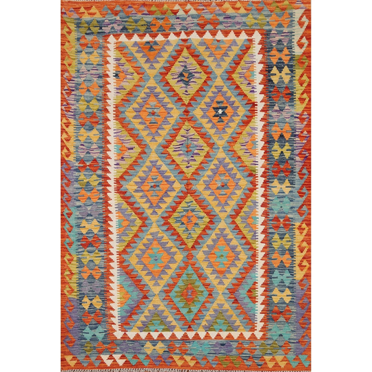 Kilim Oriental Area Rug Hand-woven Oriental Multi Color Wool Carpet - 4'10" x 6'8"
