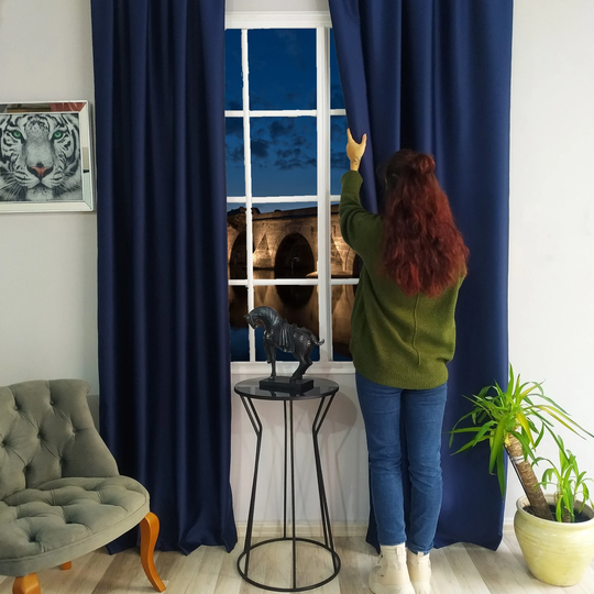 Navy Blue Luxury Blackout Curtain Drape With Custom Length & Width, Panel For Bedroom, Living Room, Dining Kids Room