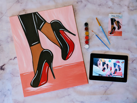 Sassy Heels Canvas Painting Kit, Free Palettes & Aprons With Orders Of 10 Birthday Party, Sip & Paint, Diy Paint Kit
