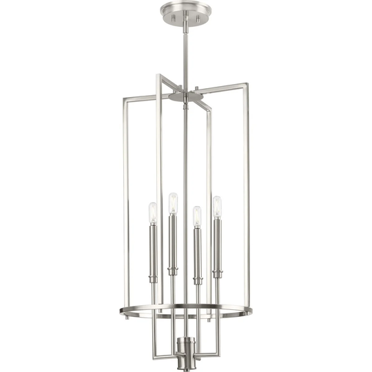 Elara Collection Four-Light New Traditional Brushed Nickel Chandelier Foyer Light - 15 in x 15 in x 31.37 in