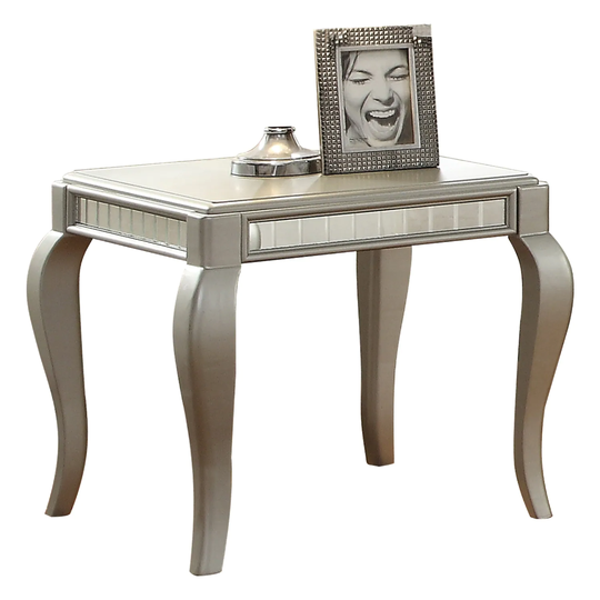 Square Wood End Table with Mirror Trim in Champagne