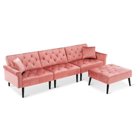 ivinta Convertible Velvet Sofa Couch, Sectional Sofa with Ottoman, Mid-Century Futon Sofa Bed - 32"D x 100.7"W x 29.9"H