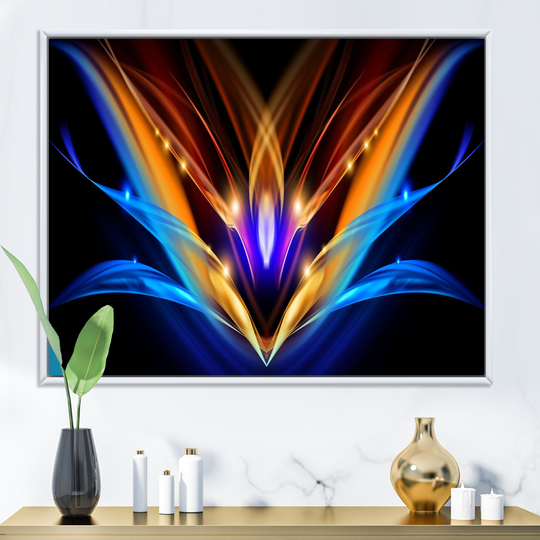 Designart 'Colorful Fractal Fire And Water Fusion' Modern Floral Framed Canvas artwork