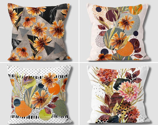 Colorful Floral Sofa Decor, Decorative Pillow Case, Throw Cushion Cover, Flower Print Porch Pillow, Luxury Sham, Office Decor