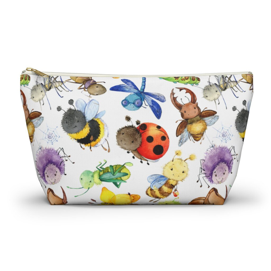 Ladybugs Bees Dragonflies Accessory Pouch Pattern W T-Bottom Zipper Makeup Carry All Pen Pencil Accessories Cute