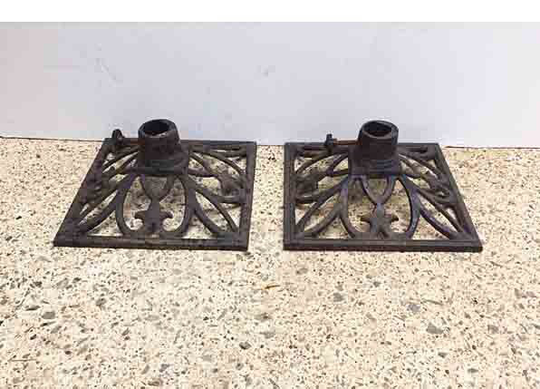 Vintage Pair Iron Table Base Heavy Metal Mid Century Industrial Stand Black Set Of Two Eclectic Rustic Upcycle For End Side Decor