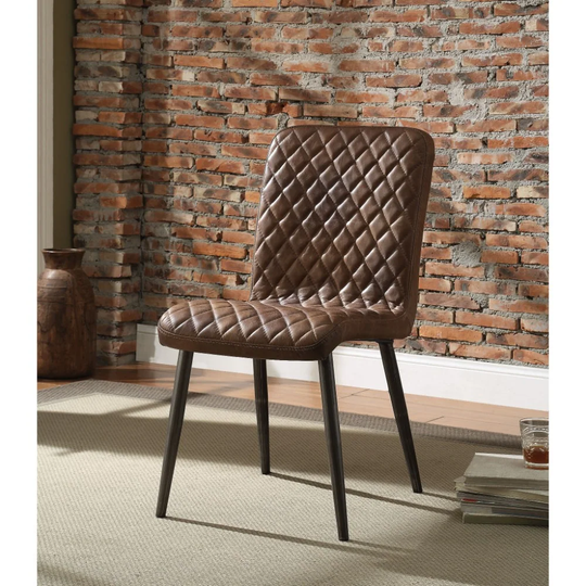 Dimond Patterned Faux Leather Upholstered Metal Side Chair, Set of Two, Brown - 33.46 H x 24.02 W x 16.54 L Inches