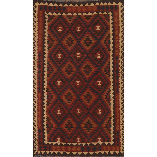 Geometric Multi-Color Kilim Oriental Area Rug Flat-weave Wool Carpet - 5'1" x 8'2"