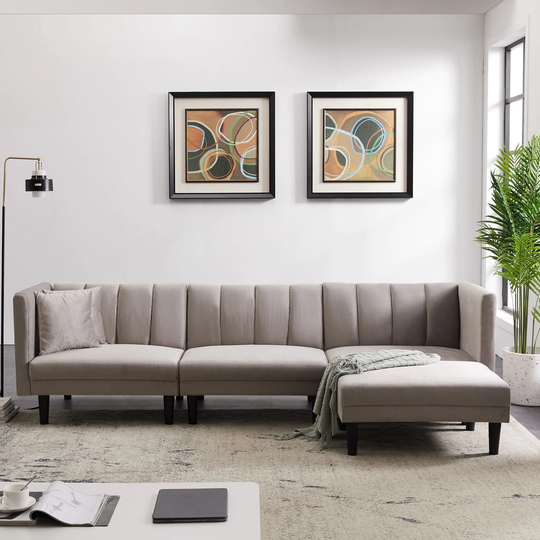 L Shape Sectional Sofa Velvet Right Facing Chaise