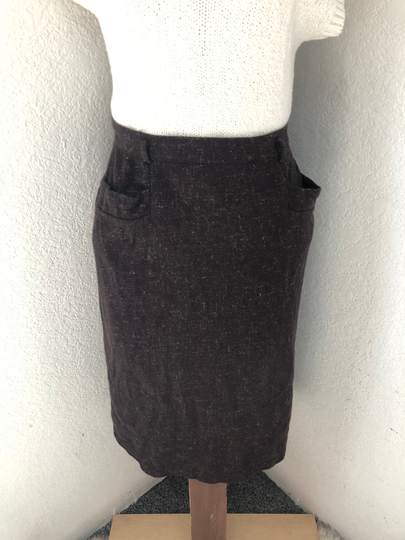 Vintage Sz Medium 1940S Brown Wool Pencil Skirt. Classic Preppy Big Pockets