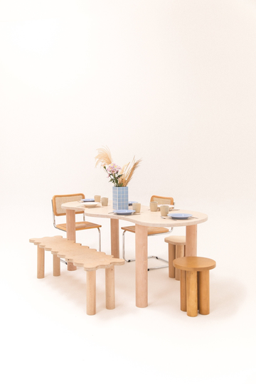 Light Wood Dining Table Organic Shape & Curve Bean