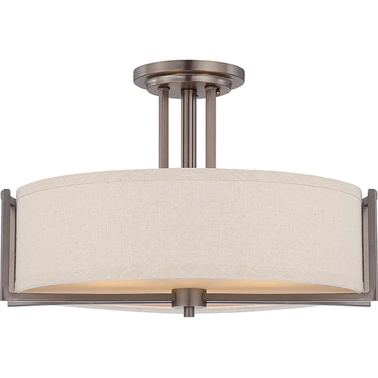 Gemini Bronze and Khaki Fabric Shade 3-Light Semi Flush Fixture