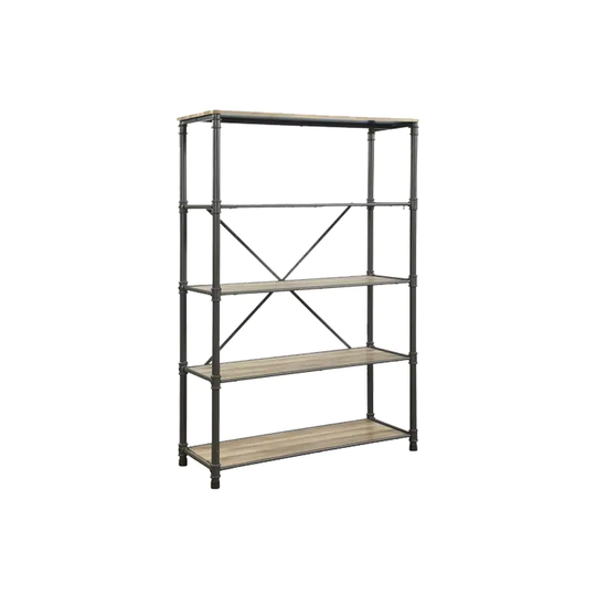 5 Wooden Shelves Bookshelf in Antique Oak and Sandy Gray Finish