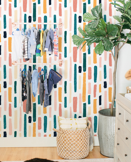 Colorful Brush Strokes Wallpaper - Custom Colors Retro Peel & Stick Removable Geometric Self-Adhesive Mural 339